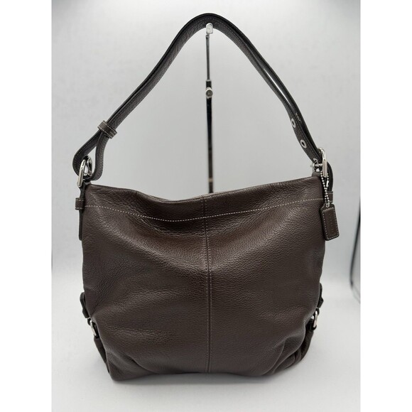 COACH Brown Pebble Leather Convertible Hobo Shoulder Bag F15064 EUC - Picture 1 of 15